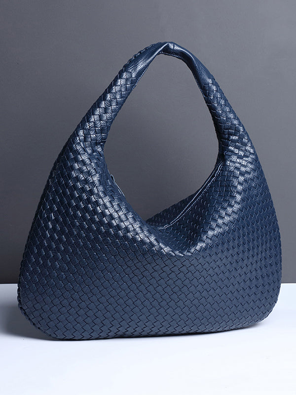 Geometric Solid Color Split-Joint Woven Zipper Bags Handbags