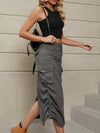 A-Line Buttoned Drawstring Pockets Solid Color Split-Side Skirts Bottoms