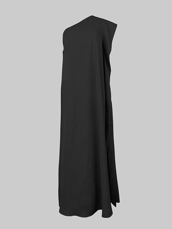 Loose Asymmetric Solid Color Split-Joint One-Shoulder Maxi Dresses
