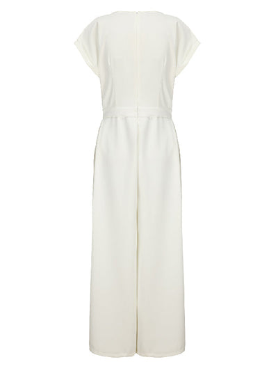 Cap Sleeve Wide Leg Solid Color Jumpsuits