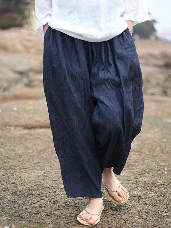 Vintage Loose Denim Color Wide Leg Jean Pants