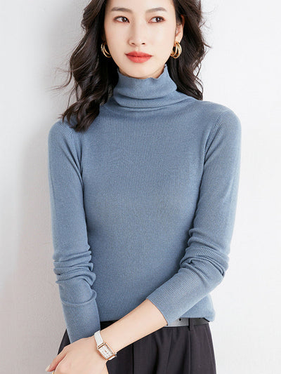 Simple Skinny Long Sleeves Solid Color High-Neck Sweater Tops Pullovers