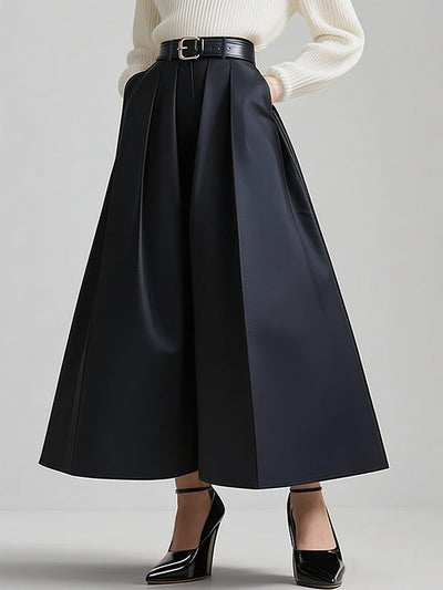 Loose Wide Leg No Belt Pleated Pockets Solid Color Flared Trousers Pants