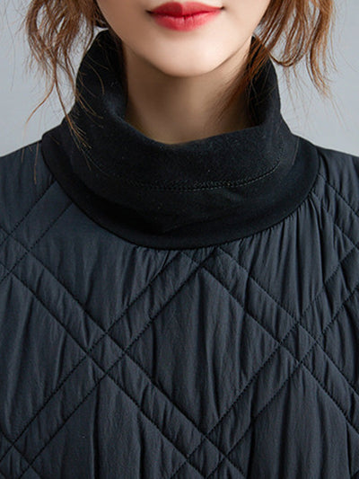 Simple Split-Joint High-Neck H-Line Quilted Midi Dress