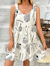 A-Line Loose Contrast Color Pleated Pockets Printed Tied Spaghetti-Neck Mini Dresses