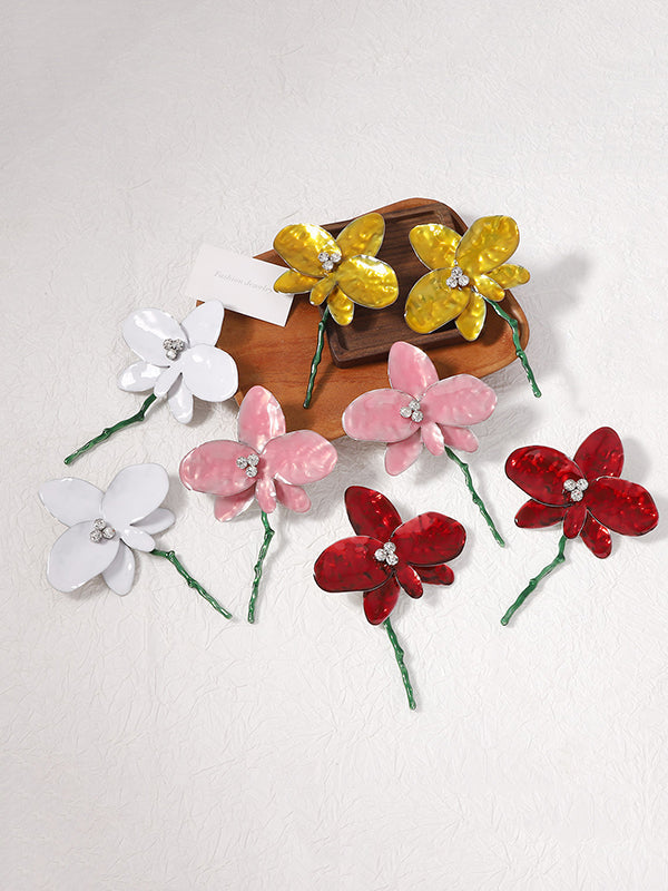 Flower Shape Rhinestone Shiny Earrings Accessories