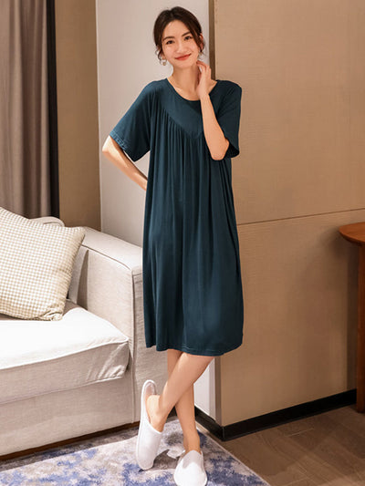 Loose Solid Color Pleated Modal Pajamas Dress
