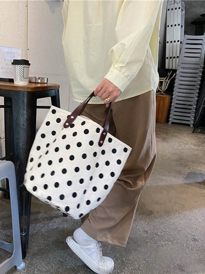 Vintage Canvas Polka-Dot Printed Makeup Tote Bag Bucket Bag