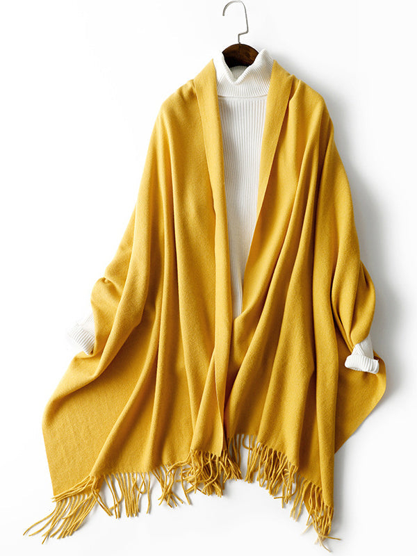Keep Warm Solid Color Tasseled Shawl&Scarf