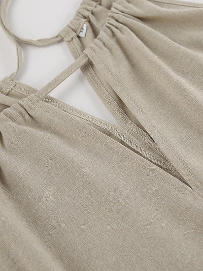 Loose Hollow Split-Joint Halter-Neck Vest + Elasticity High Waisted Pants Trousers Two Pieces Set