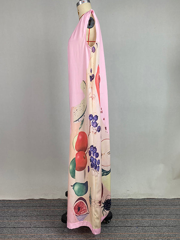 Loose Sleeveless Flower Print Round-Neck Jumpsuits