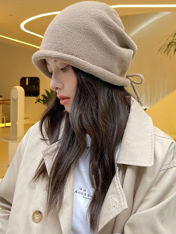 Drawstring Keep Warm Solid Color Tied Knitted Hats