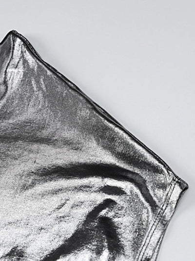 Skinny Asymmetric Shiny Solid Color Split-Joint One-Shoulder Evening Dresses Mini Dresses