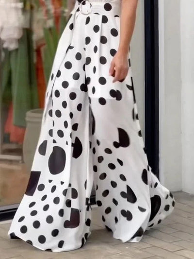 High Waisted Sleeveless Polka-Dot Mock Neck Jumpsuits