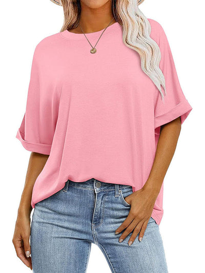 Raglan Sleeve Solid Color Split-Joint Round-Neck T-Shirts