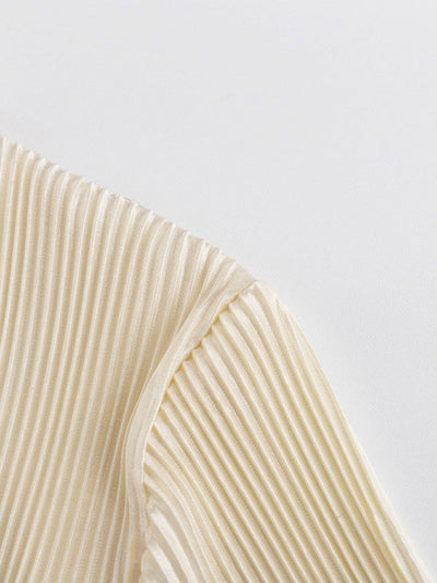 Long Sleeves Loose Lace-Up Pleated Solid Color Split-Joint Deep V-Neck Blouses&Shirts Tops