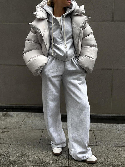 Long Sleeves Loose Solid Color Split-Joint Hooded Padded Coat