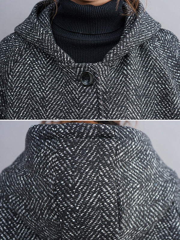 Original Creation Long Sleeves Loose Keep Warm Hooded Outerwear