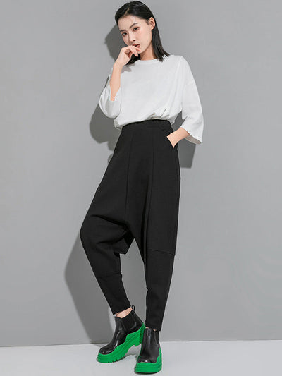 Simple Cool Loose Elasticity Solid Color Casual Harem Pants Bottoms