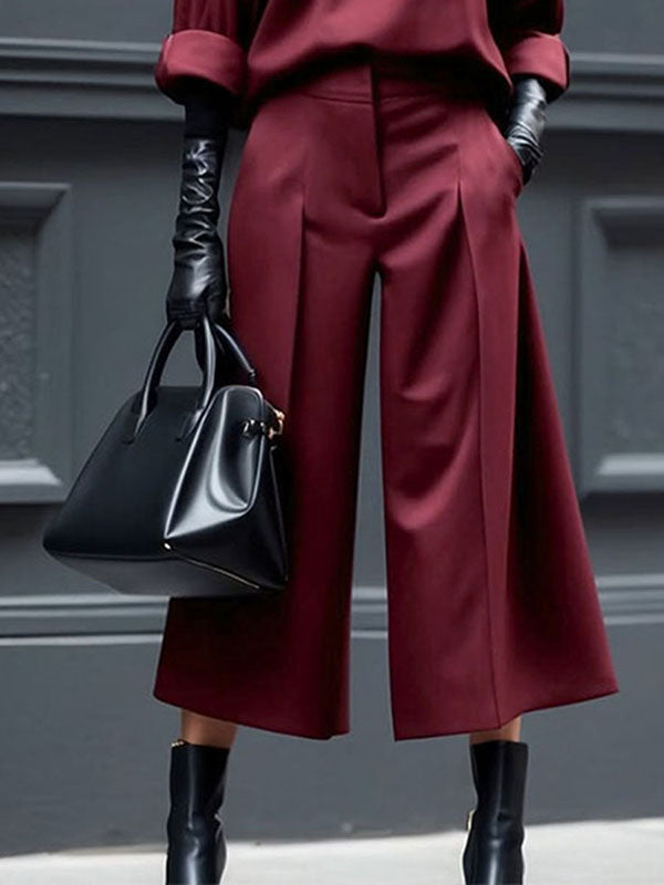 Loose Ninth Pants Solid Color Zipper Casual Pants Bottoms Trousers