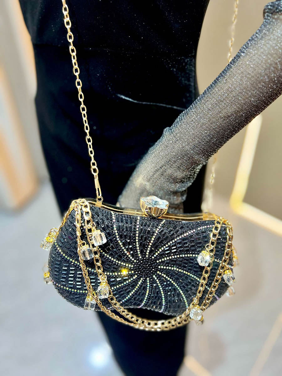 Chains Geometric Lock Rhine Stones Shiny Evening Bags & Clutches Mini Bags