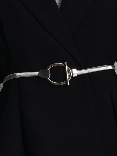 Buckle Geometric Pleated Solid Color Belts