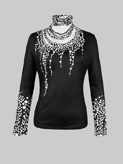 Long Sleeves Skinny Printed High-Neck T-Shirts Tops
