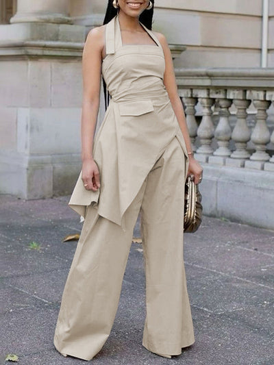 High Waisted Loose Solid Color Pants Trousers