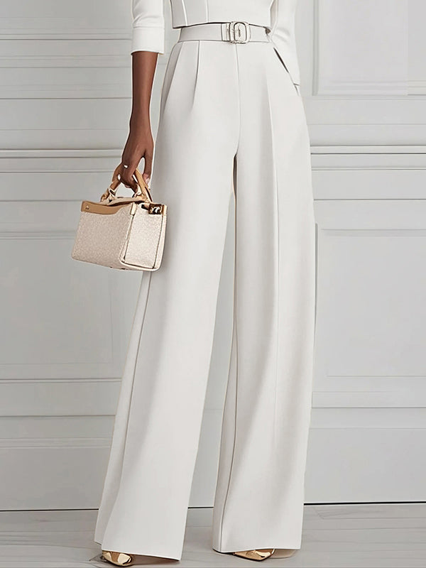 High Waisted Straight Leg Pleated Solid Color Split-Joint Pants Trousers