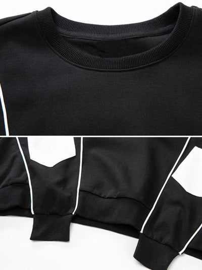 Original Creation Loose Batwing Sleeves Contrast Color Split-Joint Round-Neck Sweatshirt Tops