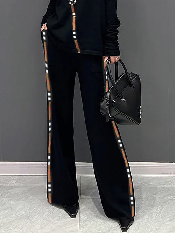 Loose Wide Leg Contrast Color Pockets Pants Trousers