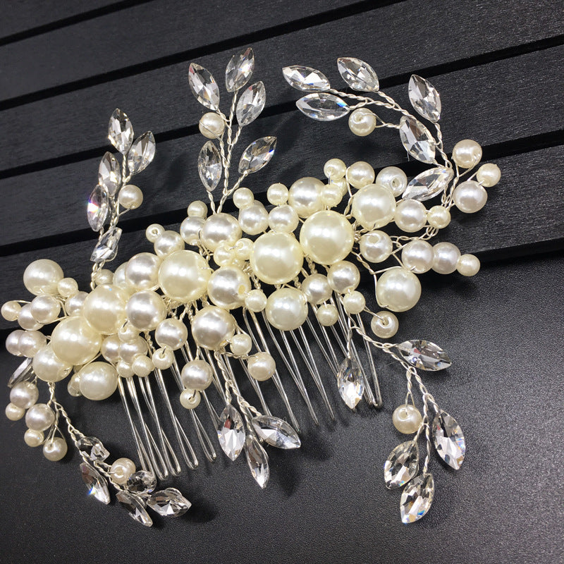 women's glam wedding bridal geometric artificial pearl hair combs insert comb