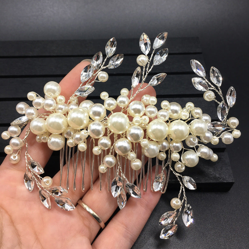 women's glam wedding bridal geometric artificial pearl hair combs insert comb