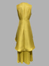 A-Line Loose Pleated Solid Color Split-Joint Tiered Round-Neck Evening Dresses Maxi Dresses