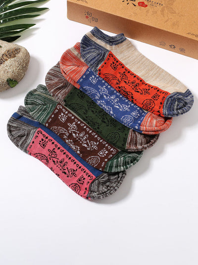 Spring Autumn Jacquard Color Matching Socks (5 Pairs)