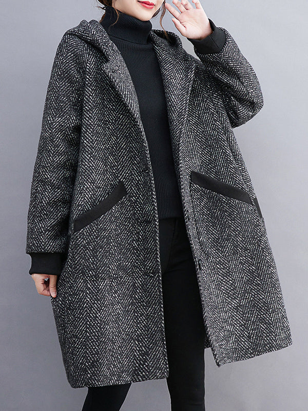 Original Creation Long Sleeves Loose Keep Warm Hooded Outerwear