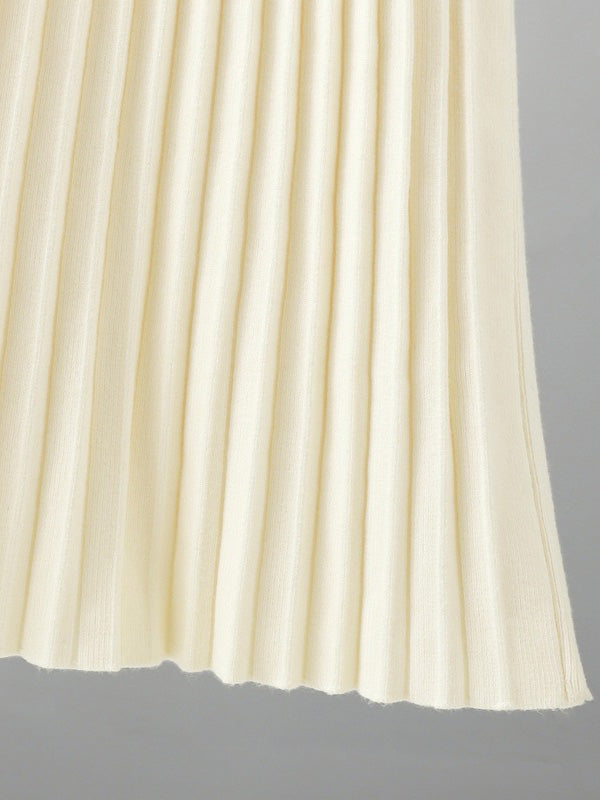 Stylish Long Sleeves High Waisted Pleated Solid Color Half Turtleneck Sweater Dresses