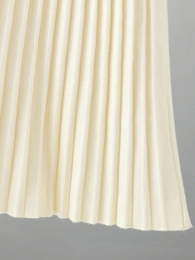 Stylish Long Sleeves High Waisted Pleated Solid Color Half Turtleneck Sweater Dresses