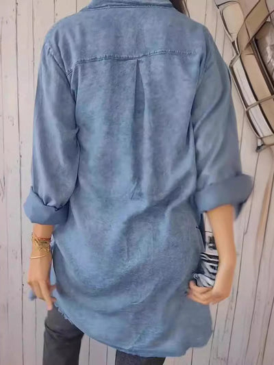 Long Sleeves Loose Buttoned Pockets Solid Color Split-Joint Lapel Outerwear