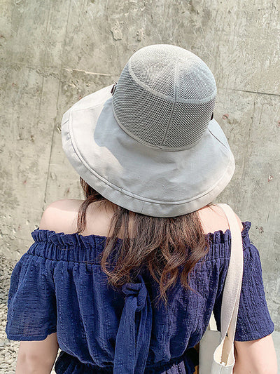 Hollow Lace-Up Printed Split-Joint Sun Hat