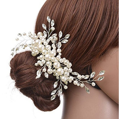 women's glam wedding bridal geometric artificial pearl hair combs insert comb