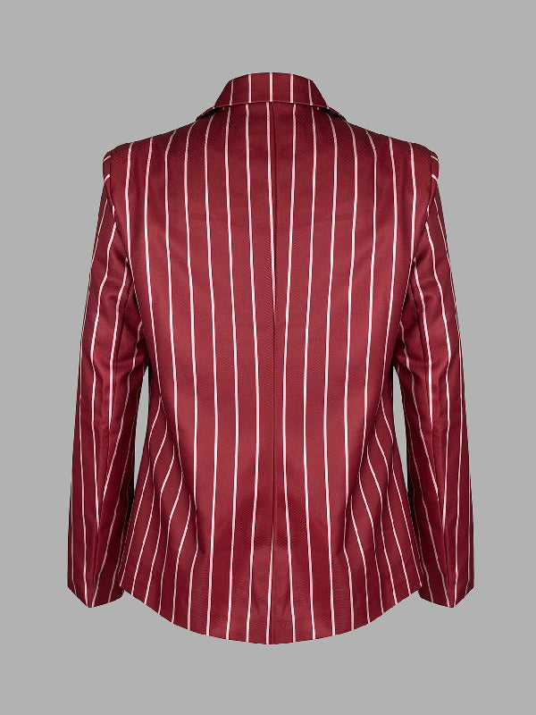 Long Sleeves Loose Striped Notched Collar Blazer Outerwear