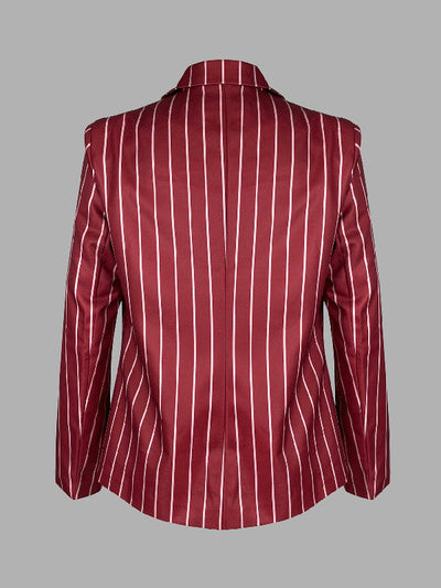 Long Sleeves Loose Striped Notched Collar Blazer Outerwear