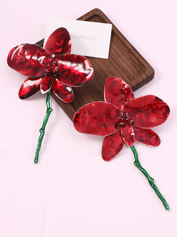 Flower Shape Rhinestone Shiny Earrings Accessories