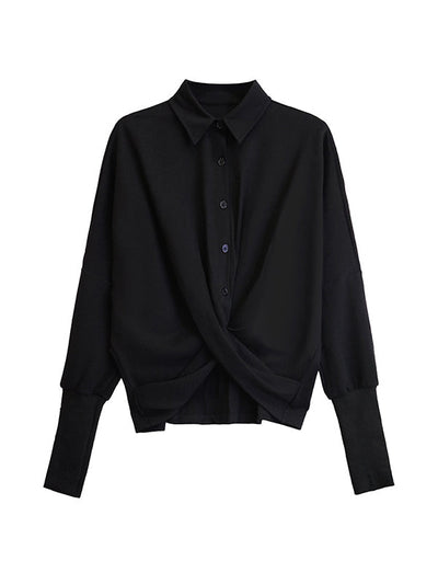 Hipster Irregularity Buttoned Solid Color Twist Lapel Collar Blouses&Shirts Tops