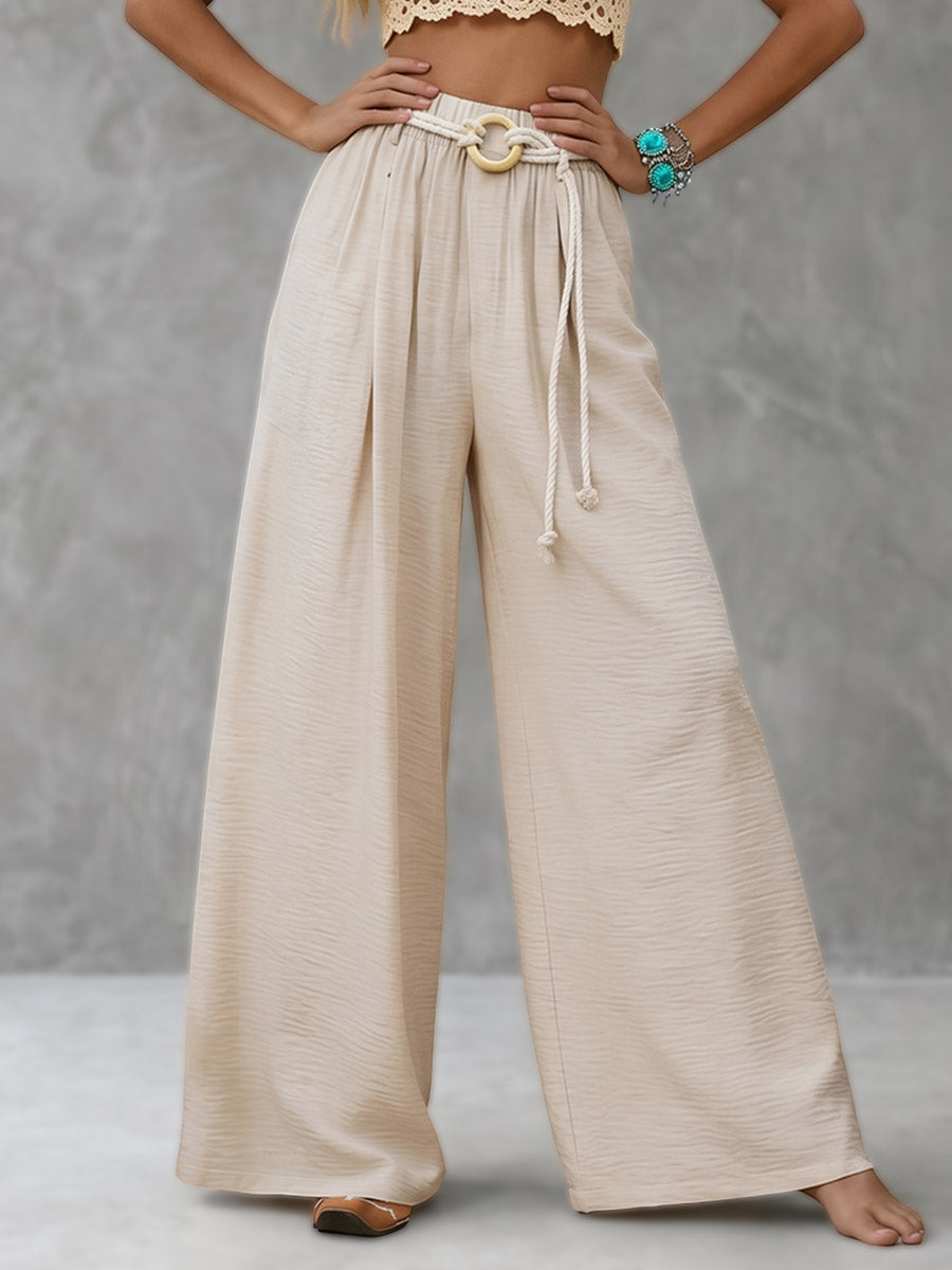 High Waisted Loose Elasticity Pockets Solid Color Pants Trousers