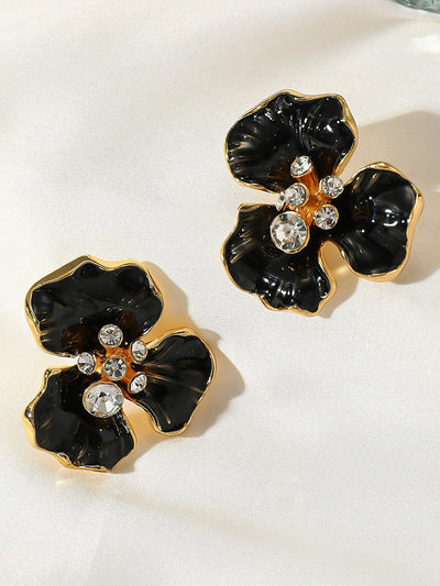 Flower Shape Rhine Stones Earrings Accessories
