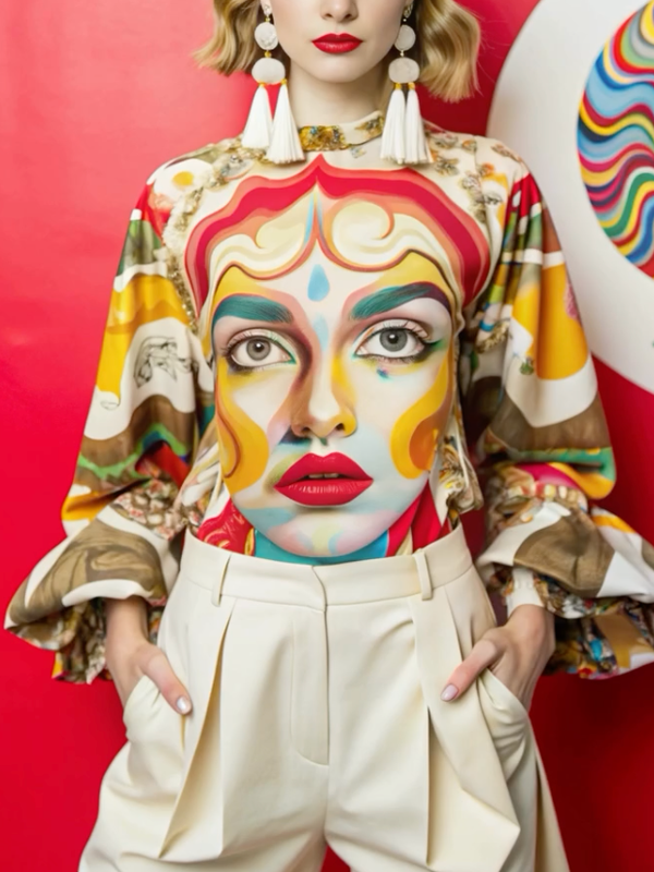 Long Sleeves Loose Contrast Color Figure Mock Neck Blouses&Shirts Tops