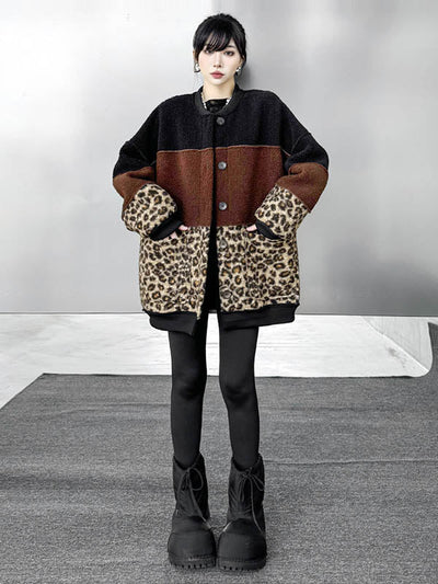 Long Sleeves Loose Buttoned Contrast Color Reversible Split-Joint Round-Neck Cardigan Tops Outerwear