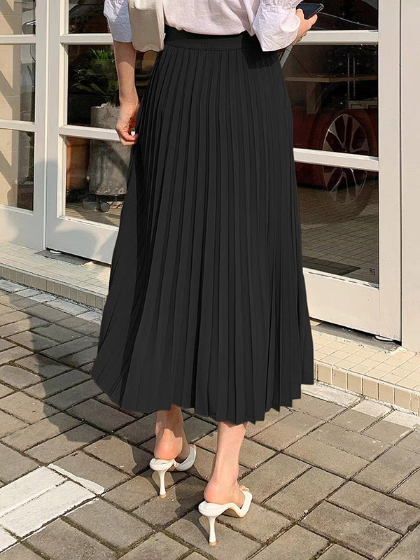 A-Line High Waisted Pleated Solid Color Skirts Bottoms